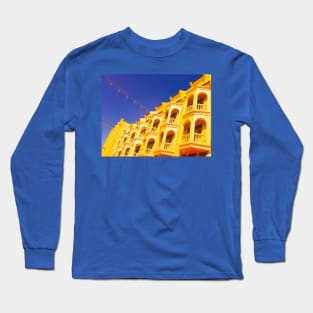 Yellow ancient floored facade against blue sky Long Sleeve T-Shirt